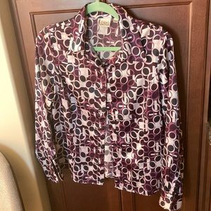 2/$15 Cleo Purple and Pink Button Down Silky Shirt